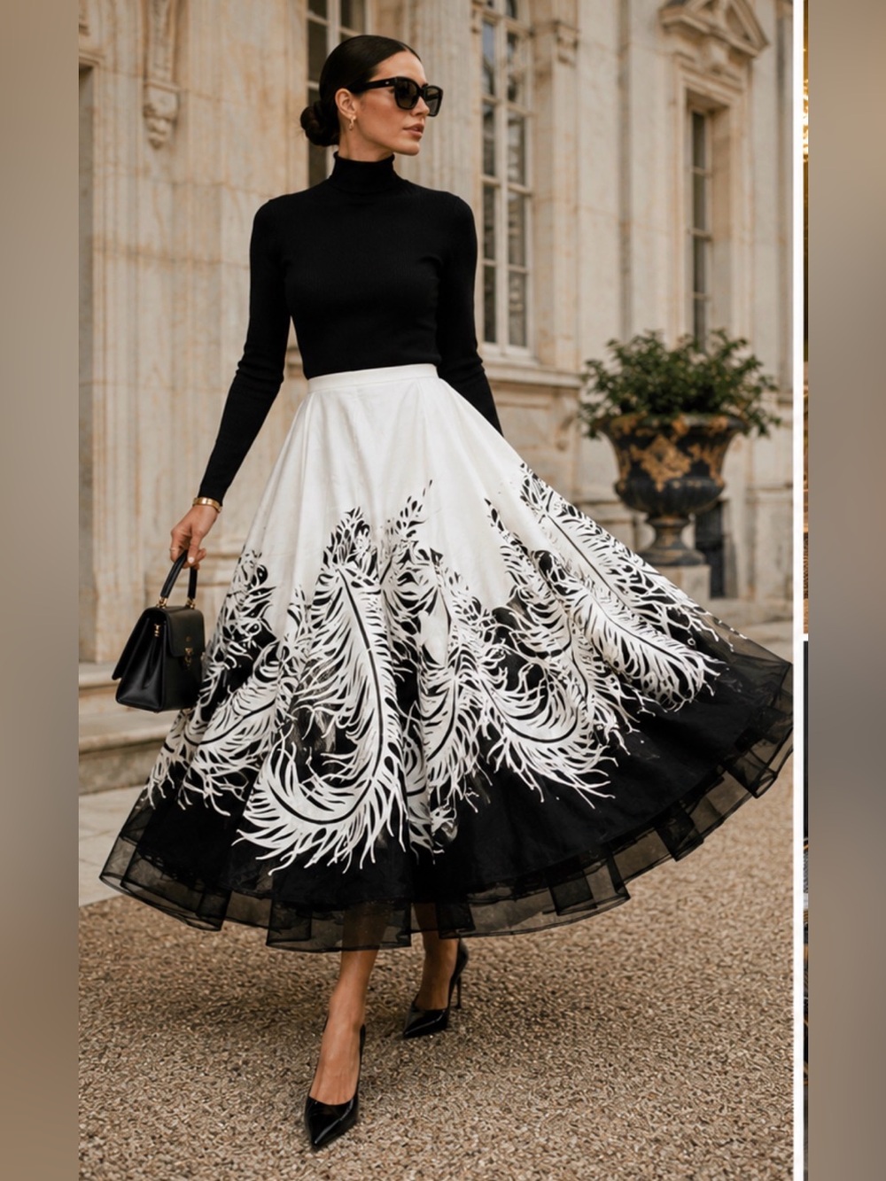 Geisha Designs Paras & Shalini NWT Feather Appliqué Full Circle Skirt M $378 Ret